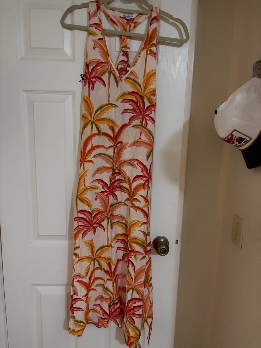 blue island Pink Tropical Palm-Print Swim Coverup NWOT